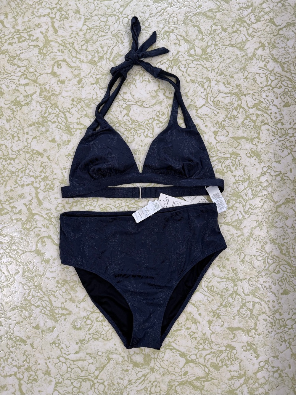 High-Waist Halter Bikini Set - Navy shimmer